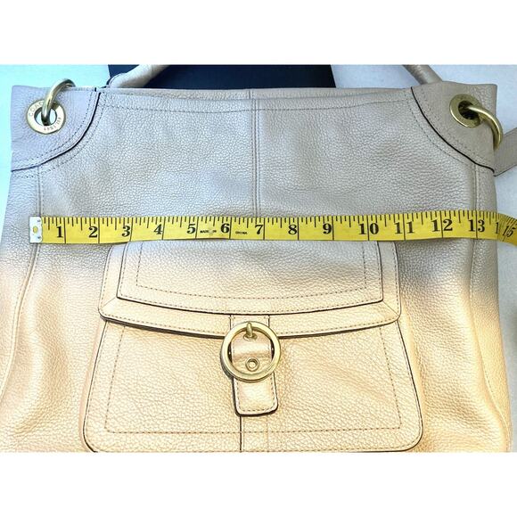 Coach Penelope Cream Champaign Metallic Leather Tote Bag Purse And Wallet Fold - Picture 15 of 16